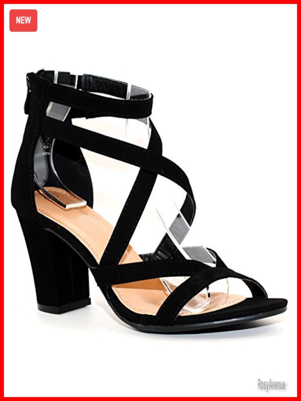 Women's Chunky Heel Ankle Strap Sandals Suede Leather 3.25 Inch Heels
